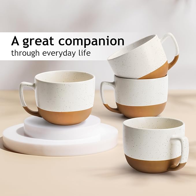 MIAMIO – 15 Ounce, Set of 4 Ceramic Latte Mug – Elegant Modern Coffee Mug Set for Cafe, Latte, Tea, Hot Cocoa - Drinks Dishwasher & Microwave Safe – Aura Collection (Creamy Cocoa, Coffee Mug(4x))