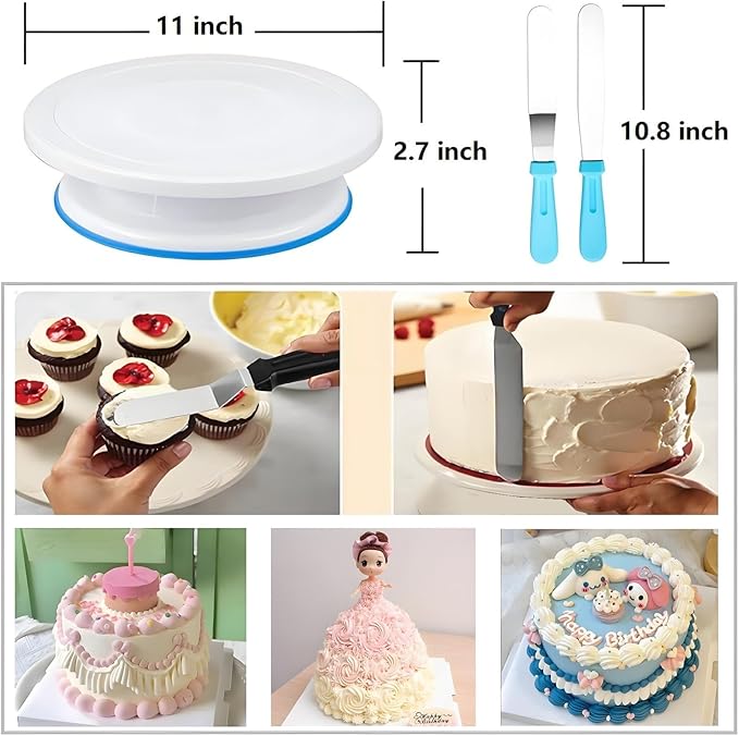 ANSLYQA Cake Decorating Kit, 193 Pcs with Cake Turntable, Leveler, 24 Numbered Icing Tips, 2 Spatulas, 2 Couplers, 3 Scrapers, 50 Pastry Bags, 50 Paper Cupcake Liners & More Baking Tools, (Blue)