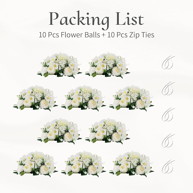 Flower Balls Centerpieces for Tables: 10 PCS White Flowers for Centerpieces Floral Arrangements Centerpiece for Wedding Party Celebration Home