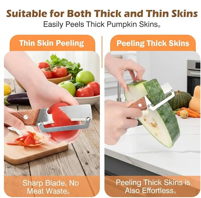 Roselli Wooden-Handled Stainless Steel Shredder And Peeler, Multifunctional Vegetable Peeler, Suitable For Kitchens, Camping, And Travel (2 Peelers)