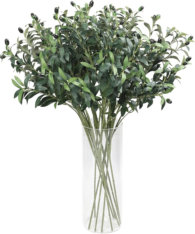 10PCS 32inch Artificial Olive Branches Long Thicken Faux Olive Stems Greenery Plants with Lifelike Olives and Silk Leaves for DIY Floral Crafts Office Wedding Home Decor (Vase Not Included)