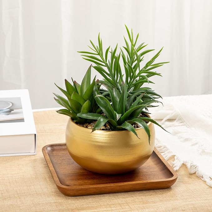 Briful Fake Succulents in Gold Metal Pot, Artificial Succulent Plants Arrangement for Home Decor, Small Faux Potted Plants Tabletop Centerpiece, Desk Office Bathroom Shelf Decorations