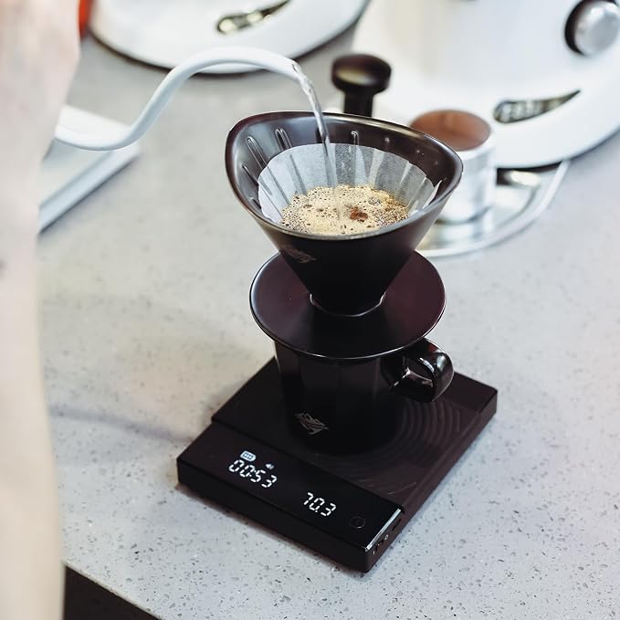 Pour Over Coffee Maker Set, Black Ceramic Coffee Dripper with V60 Paper filter, Black Ceramic Streamline Coffee Mug for Cafe Home Restaurant 6291-12201-03A