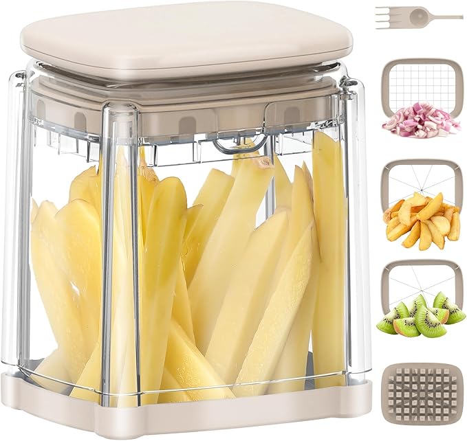 French Fry Cutter, Solucky Potato Onion Cutter, Professional Homestyle Vegetable Chopper Dicer, Great for Potatoes Carrots Cucumbers Zucchini Pepper (Apricot Pink)