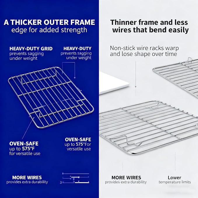 2-Pack Stainless Steel Baking Cooling Racks 16.54 inches x11.42 inches Heavy Duty Wire Cooling Racks Dishwasher Cleanable Pan Rack for Cooking Baking Dishwasher (16.54 * 11.42)