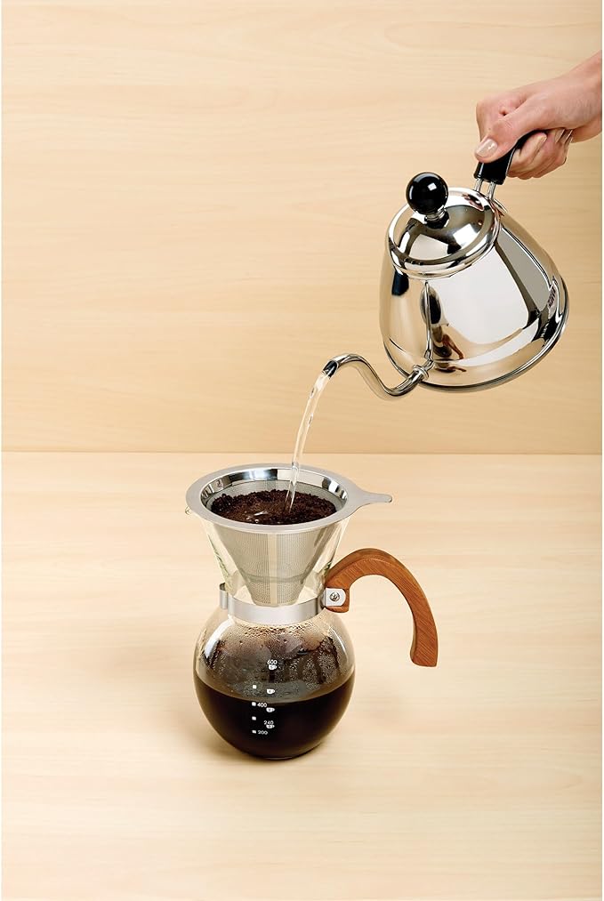 Fino Pour-Over Coffee Maker, Borosilicate Glass and Bamboo Handle, Stainless Steel Filter, 4-Servings, 22-Ounce Capacity