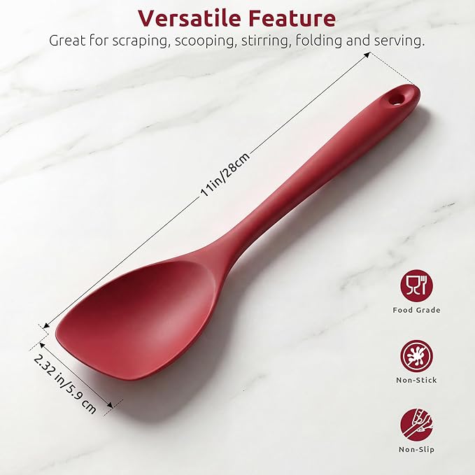 600ºF Heat Resistant Spatula Spoon: U-Taste Flexible Silicone Cooking Scoop Spoonula, Serving Mixing Scraping Food in Non-Stick Pan Cookware, Seamless Multifunctional Kitchen Utensil (Red)