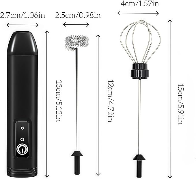 Digead Rechargeable Milk Frother Handheld, 3 Speeds Electric Whisk with 2 Detachable Whisks, USB Coffee Frother Foam Maker for Coffee Latte Cappuccino Matcha, Black