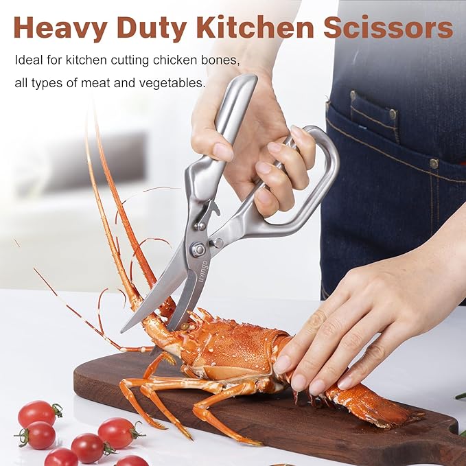 LIVINGO Kitchen Scissors - Heavy Duty Poultry Shears Sharp Cutting Food Chicken Bone Meat Vegetable for Cooking, Multipurpose Stainless Steel Utility Scissors, Safety Lock