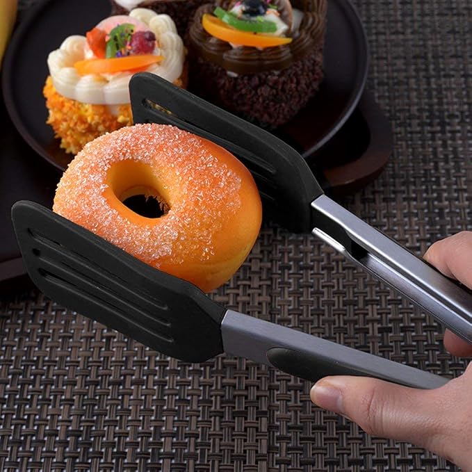 3-Piece Stainless Steel & Silicone Cooking Tongs Set - Black (7", "9", "12 inches) - Heat Resistant, Non-Stick, Locking Handle, Dishwasher Safe