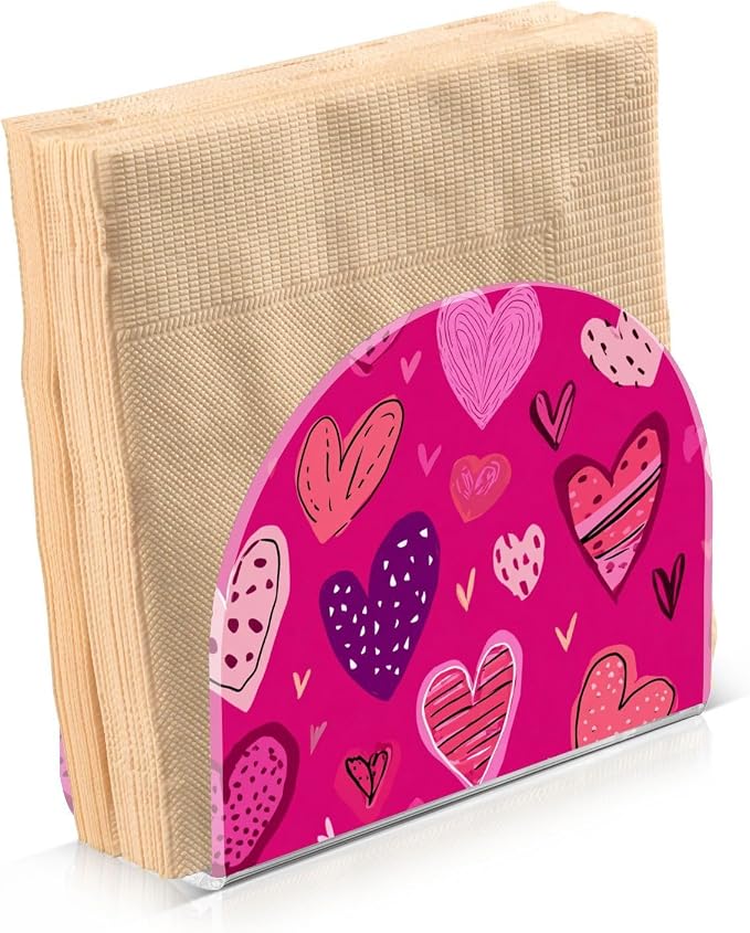 Napkin Holder Acrylic Napkin Holder for Table Kitchen Party Restaurant U Shaped Upright Napkin Dispenser Organizer Hot Pink Doodle Hearts Stars