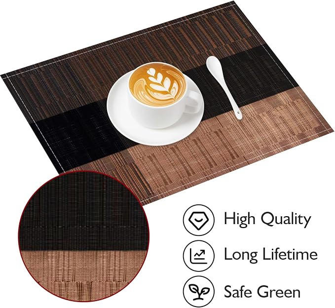 Niviy Brown Placemats Set of 4, 12x18 Inch Washable Easy to Clean Heat-Resistant Anti-Skid Grey Placemats for Holiday Party Kitchen Dining Room Decoration