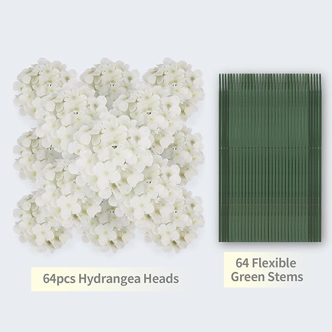 40 PCS White Artificial Hydrangea Flowers with Detachable Stems, 6 Inch Full Silk Hydrangea Heads for Wedding Centerpieces, Bridal Shower Bouquets, DIY Floral Arrangements and Home Decor