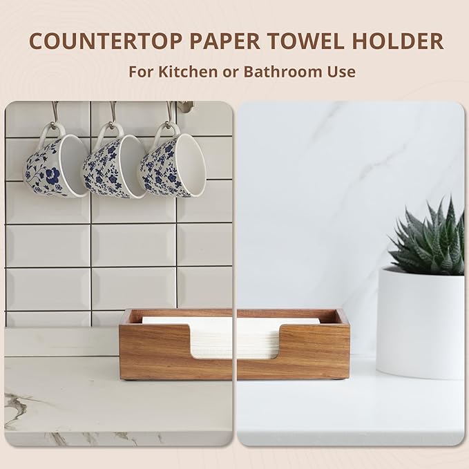 Paper Towel Dispenser Countertop, Acacia Wood Folded Paper Hand Towel Holder for Guest Bathroom, Commercial Tabletop Tissue Dispenser Tray for Multifold C-Fold, Z-Fold, Trifold