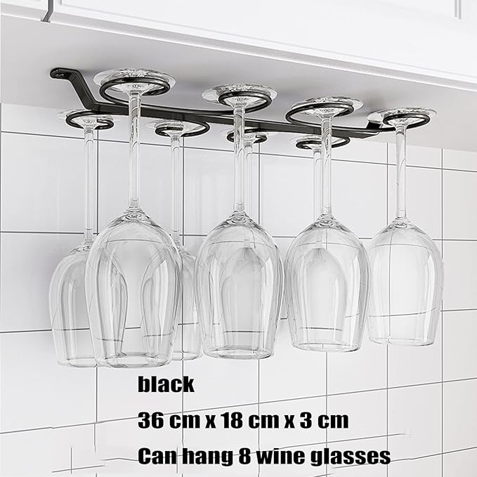 Under Cabinet Wine Glass Holder Iron 12 Hooks, Black Wire Hanging Rack, Storage Hanger Organizer, Space Saving, With 6 Hooks For Multiple Uses, Easy To Install
