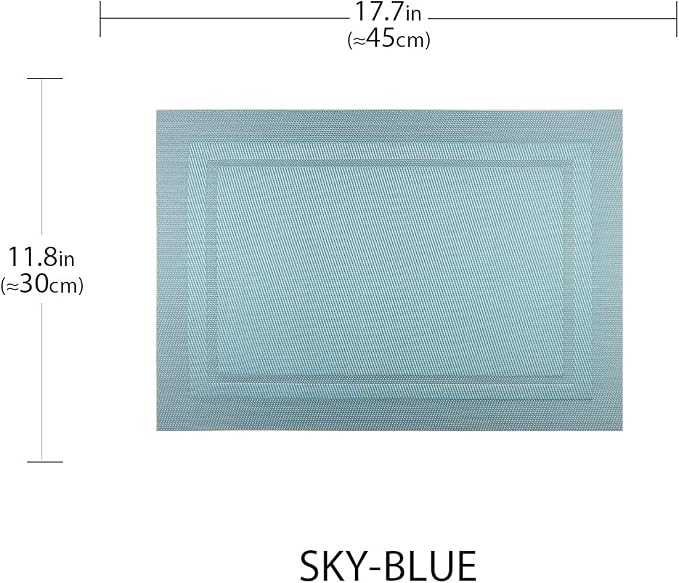 PIGCHCY Heat Insulation Non Slip Plastic Placemats,Washable Easy to Clean Woven Vinyl Kitchen Stain Resistant Placemats for Dining Table Set of 6 (Sky Blue)