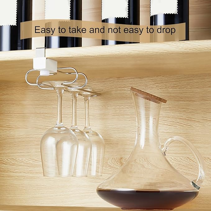 Wine Glass Holder, No Drilling Wine Glass Storage Organizer, Hanging Wine Glass Rack Under Cabinet, Stemware and Glassware Hanger and Organizer