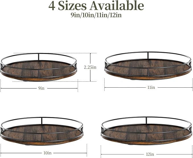 LAMU 12'' Lazy Susan Organizer for Table Top,Wooden Lazy Susan Turntable for Cabinet,Kitchen,Spice Organization,Bathroom Vanity,Rotating Pantry Storage for Table Decor