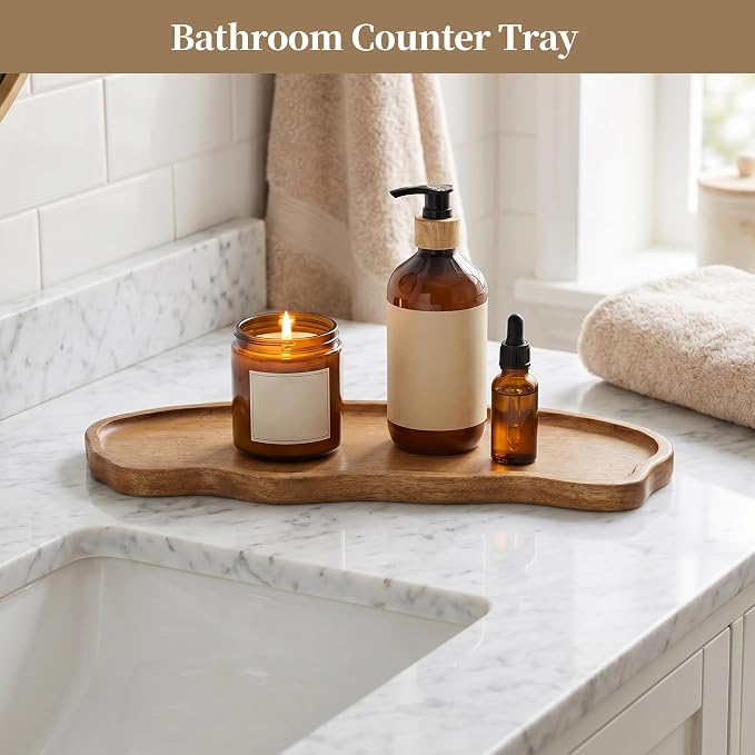 Small Wooden Tray | Acacia Wood Tray for Vanity, Bathroom Counter, Coffee Table & Toilet | Perfect for Jewelry, Remote, Perfumes & Catch All | Mini Charcuterie Board Serving Platter (Cloud Shape)