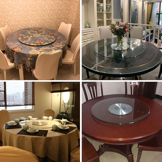 Round Thick Glass Turntable for patio table, 24 Inch Kitchens Lazy Susan, Rotating Service Plate with Sturdy Bearings