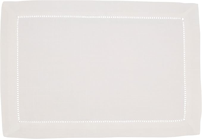 SARO LIFESTYLE Placemat with Hemstitched Borde (Set of 12), Ivory, 14"x20"