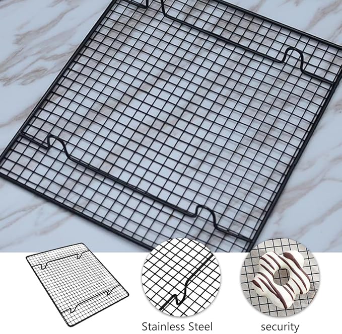 Nonstick Black Vertical Stripe Cooling Rack Stainless Steel Baking Rack for Cake Bread Cookies Cooling and Roasting, Oven-safe Baking Supply for Home Bakers