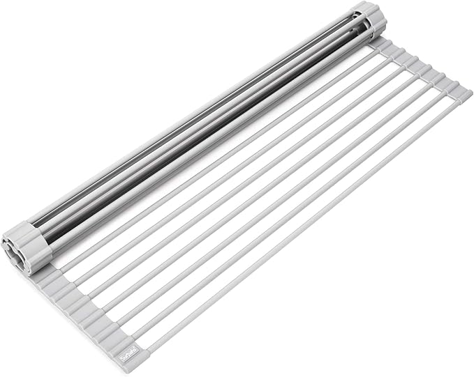 Surpahs Over the Sink Multipurpose Roll-Up Dish Drying Rack (Warm Gray, Large - 20.5" x 13.1")