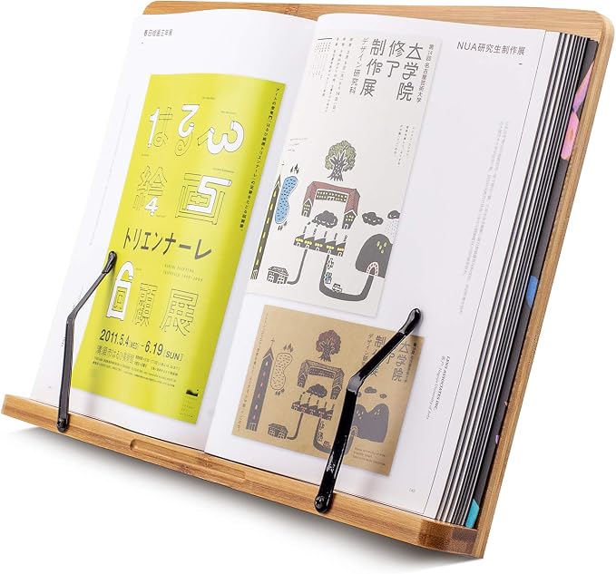 (15.4 x 11 Inch) Large Book Stand for Reading Hands Free,Recipe Cookbook Holder for Kitchen Counter,Textbook Stands for Heavy Thick Books,Bamboo Holders for Bible,Tablet,Law School,Drawing