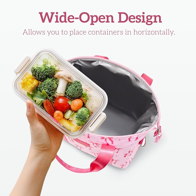 Lunch Bag Women Insulated Lunch Box,Cute Large Lunch bags,Reusable Leakproof Cooler Bag with Adjustable Shoulder Strap, Aesthetic Lunch Tote for Work Office Picnic Pink bow