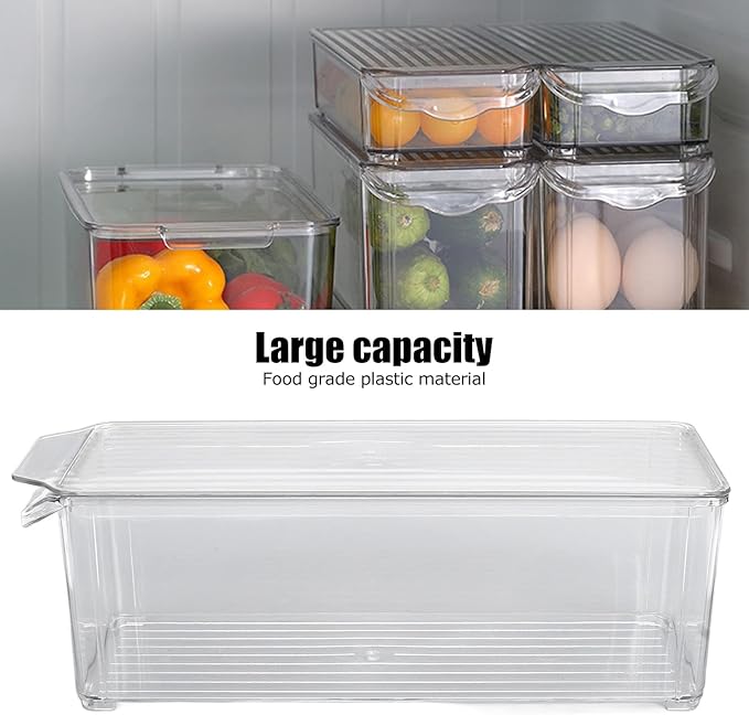 Fdit Clear Plastic Storage Bin with Lid - Large Capacity Food Grade Organizer for Pantry, Kitchen, Bathroom, Freezer, Transparent Stackable Container for Food, Toys, (Narrow high