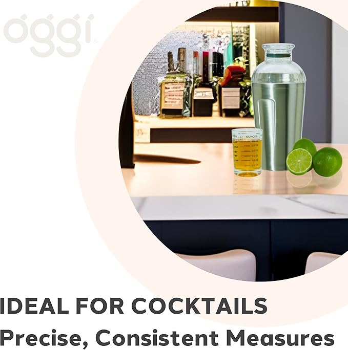 OGGI Measuring-Shot Glass with Measure Lines, 3oz / 90ml - Bartender Accessories, Jigger for Bartending, Shot Glass Measuring-Cup with Ounces & Milliliters (Pack of 3)