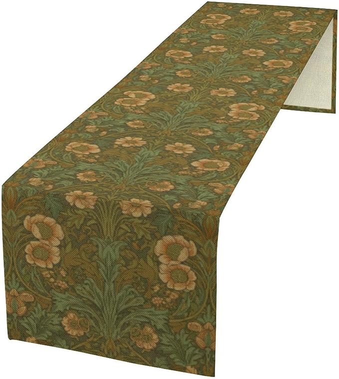 Vintage Floral Table Runner,William Morris Art Style Home Decor Table Runner for Home Indoor Outdoor Kitchen Holiday Birthday Party Wedding Decor 13x90 Inch