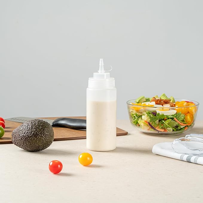 Restaurantware Plastic Squeeze Bottle 16 oz Wide Mouth Condiment Bottle With Cap Reusable Dishwashable Clear Sauce Dispenser For Syrups, Ketchup, Mustard, Oil, Dressing, Honey, Art And Craft