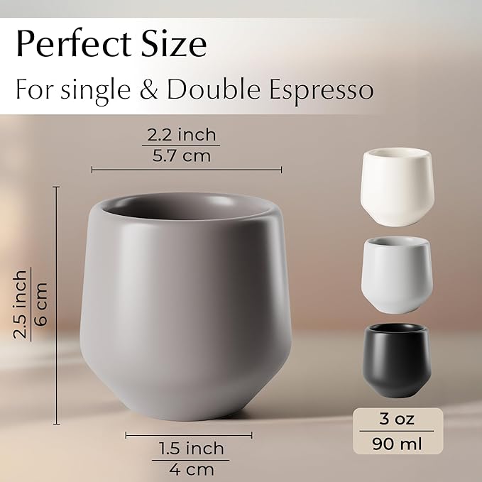 MIAMIO - Espresso Cups Set of 4 (3 oz) / Espresso Cup, Ceramic Espresso Cups, Handleless Mug, Japanese Tea Cups - Luxe Collection (Classic Pastel)