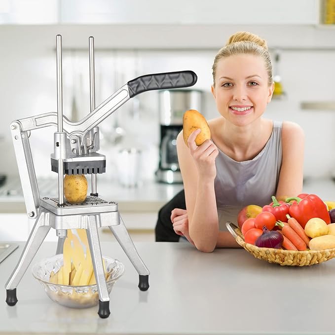 ROVSUN Commercial Vegetable Chopper French Fry Cutter Potato Slicer Fruit Chopper, Super Value Set of Suction Feet, 1/2'', 3/8'', 1/4'', 8-Wedge Blades and Pusher Blocks for Restaurant, Home & Kitchen