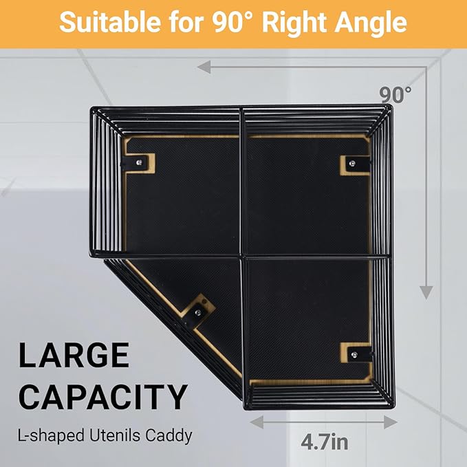 Large Kitchen Utensil Holder with 4 Compartments,Corner Utensil Caddy for Countertop With Waterproof and non-slip silicone mat.