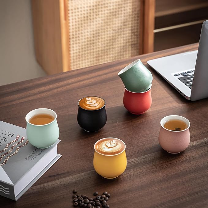 4-Oz Ceramic Espresso Cups Set - Multi-Color, Handle-Free Design for Home & Cafe | Dishwasher-Safe Stoneware Cups (yellow, 2)