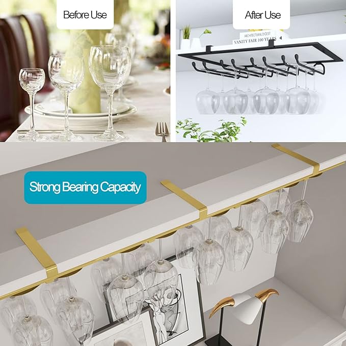 Stemware Holder Wine Champagne Glass Holder 5 Slots 15 Cups Stainless Steel Goblets Stemware Rack Holder Cabinet Hanging Storage Rack, Wine Glass Rack Under Cabinet (Color : White)
