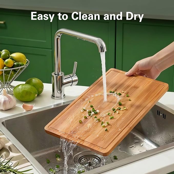 Zarler Bamboo Cutting Boards for Kitchen, 15.5x10.5 Wood Cutting Board with Juice Grooves and Handle, Wooden Chopping Board Set for Meal Prep, 500℉ Carbonized Bamboo, XL Size, Ideal Kitchen Gift