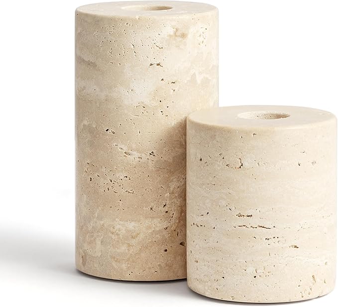 Candle Holders True Natural Marble Set of 2 Decorative Candlestick Holder for Table Centerpieces Home Dinning Party Wedding Birthday Premium Candles Stand for 3/4 inch Candles Beige (ZT017R)