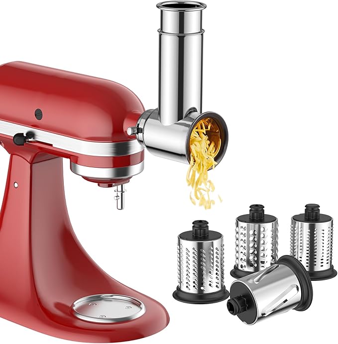 Stainless Steel Slicer Shredder Attachment for KitchenAid Stand Mixer, Cheese Grater Attachment for KitchenAid, Salad Maker, Grinding Powder, Dishwasher Safe with 4 Blades by InnoMoon