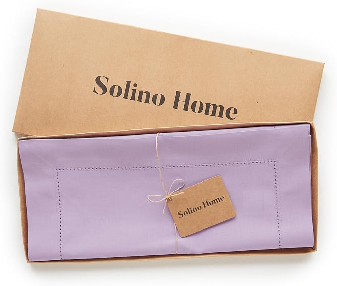 Solino Home Table Runner 108 Inches Long - Cotton Linen Hemstitch Lavender Ice Table Runner 14 x 108 Inch for Spring, Summer