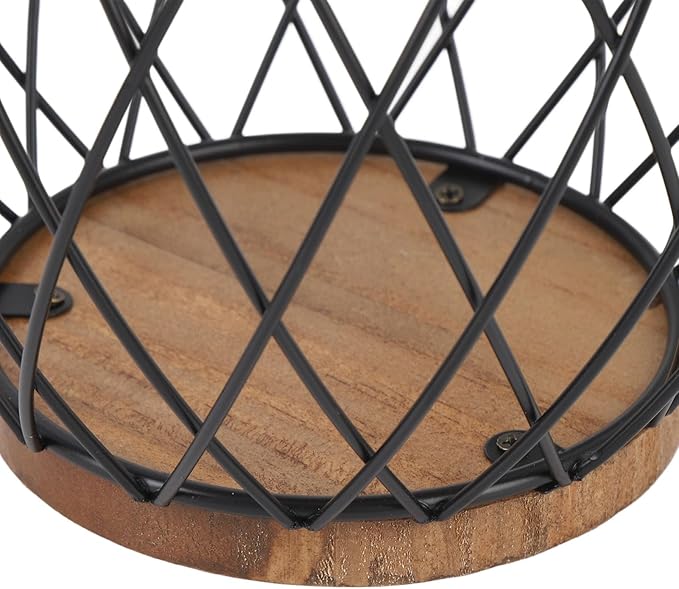 Large Capacity Coffee Capsule Organizer K Cup Storage Holder with Lid, Iron Wire Basket Wood Base for Kitchen Cafe Bar Coffee Bar Accessories BLACK