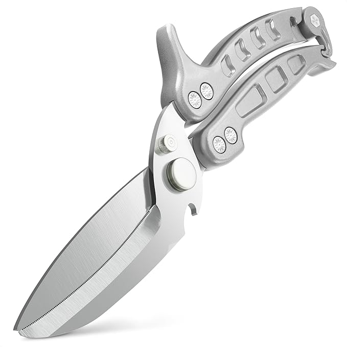 Heavy Duty Poultry Shears – Kitchen Shears Dishwasher Safe, Spring-Loaded, 3Cr14 Steel, Micro-Serrated, Separates for Easy Cleaning | Bone Scissors for Chicken, Turkey, Seafood & Fish Scale (Silver)