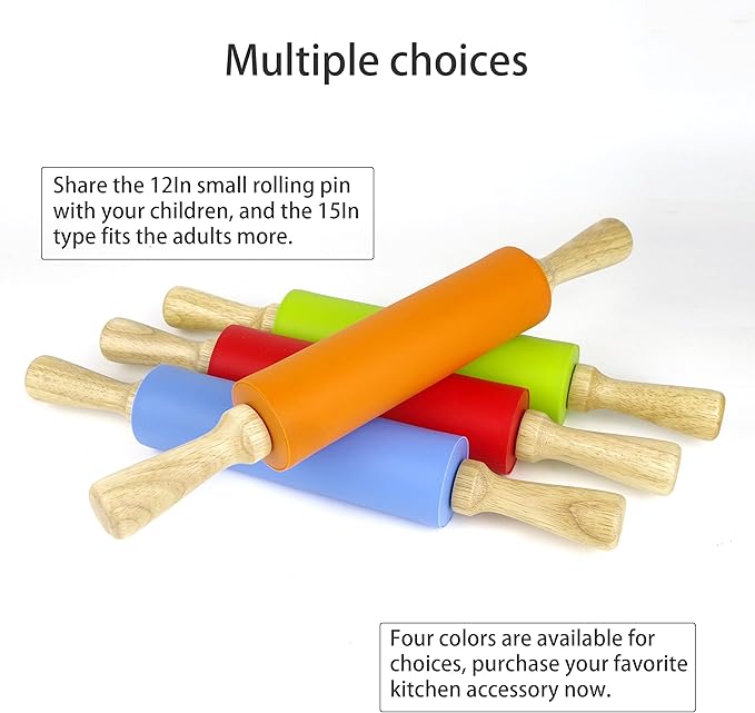 Silicone Rolling Pin for Baking Non-stick Rolling Pin Dough Roller Wooden Handle Kitchen Accessories Pastry Roller