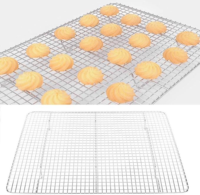 Stainless Steel Roasting Cooling Grid,Draining Tray for Cooking Baking BBQ,Ideal for Biscuits Cakes Pies Pastries Bread,Silver 42.5x30x2.5cm Household Cafe Restaurant