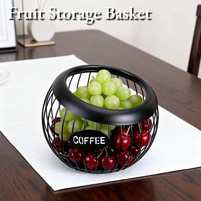 Metal Coffee Pod Holder Wire Coffee Pods Storage Basket Espresso Capsule Storage for Home Kitchen Cafe Hotel (Black spherical)