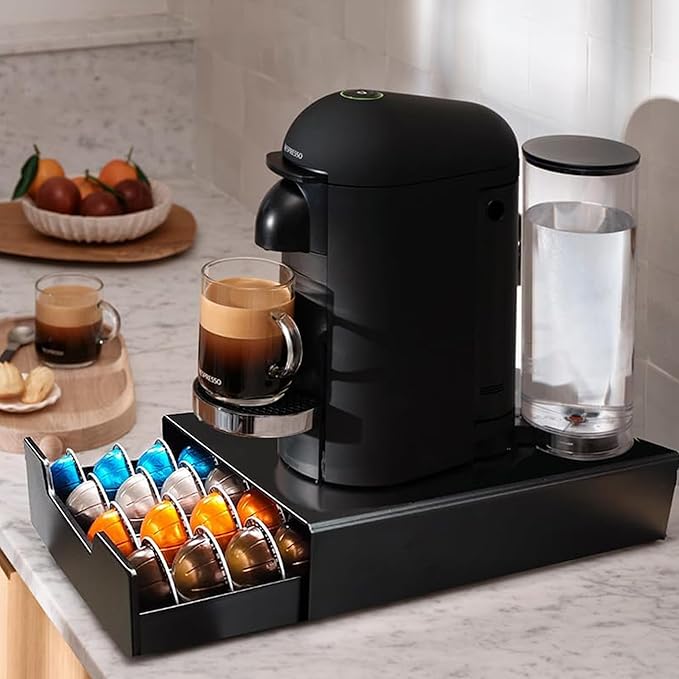 Miuly K-Cup Holder Drawer, Coffee Capsule Drawer for Vertuoline Nespresso Vertuo,Dolce Gusto, K-Cup, 24-36 Pod Pack Holder, Home Kitchen Counter Organizer, Black