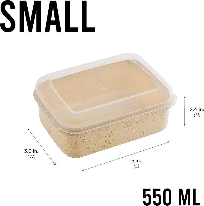 Simplify 6 Piece Set Eco Wheat Plastic Food Storage Containers | Clear Lid | Meal Prep | Leftovers | Kitchen | Lunch | Natural | Rectangular | 3 Sizes
