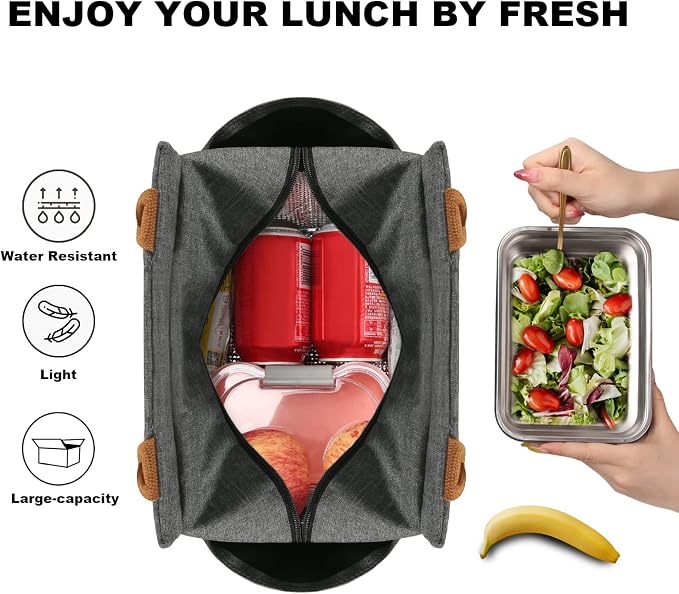 Joymee Insulated Lunch Bag For Women Reusable - Charcoal Gray | Spacious Storage, Bottle Holder & Pockets, Leakproof Insulated, for Work, Travel, Picnic, Daily Use, for Adult